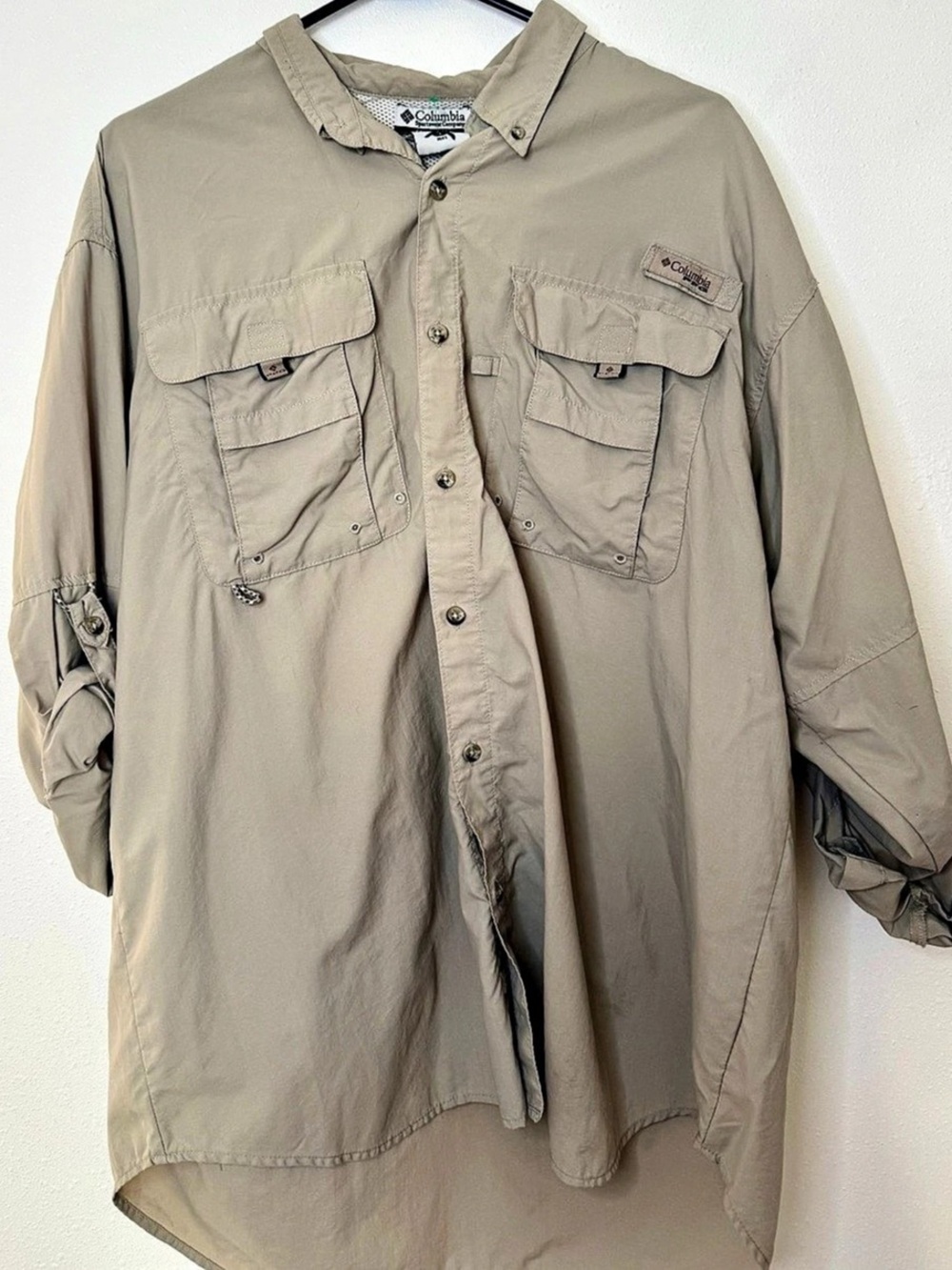 Columbia Men's PFG Bahama II Long Sleeve Shirt Beige Large, performance fishing